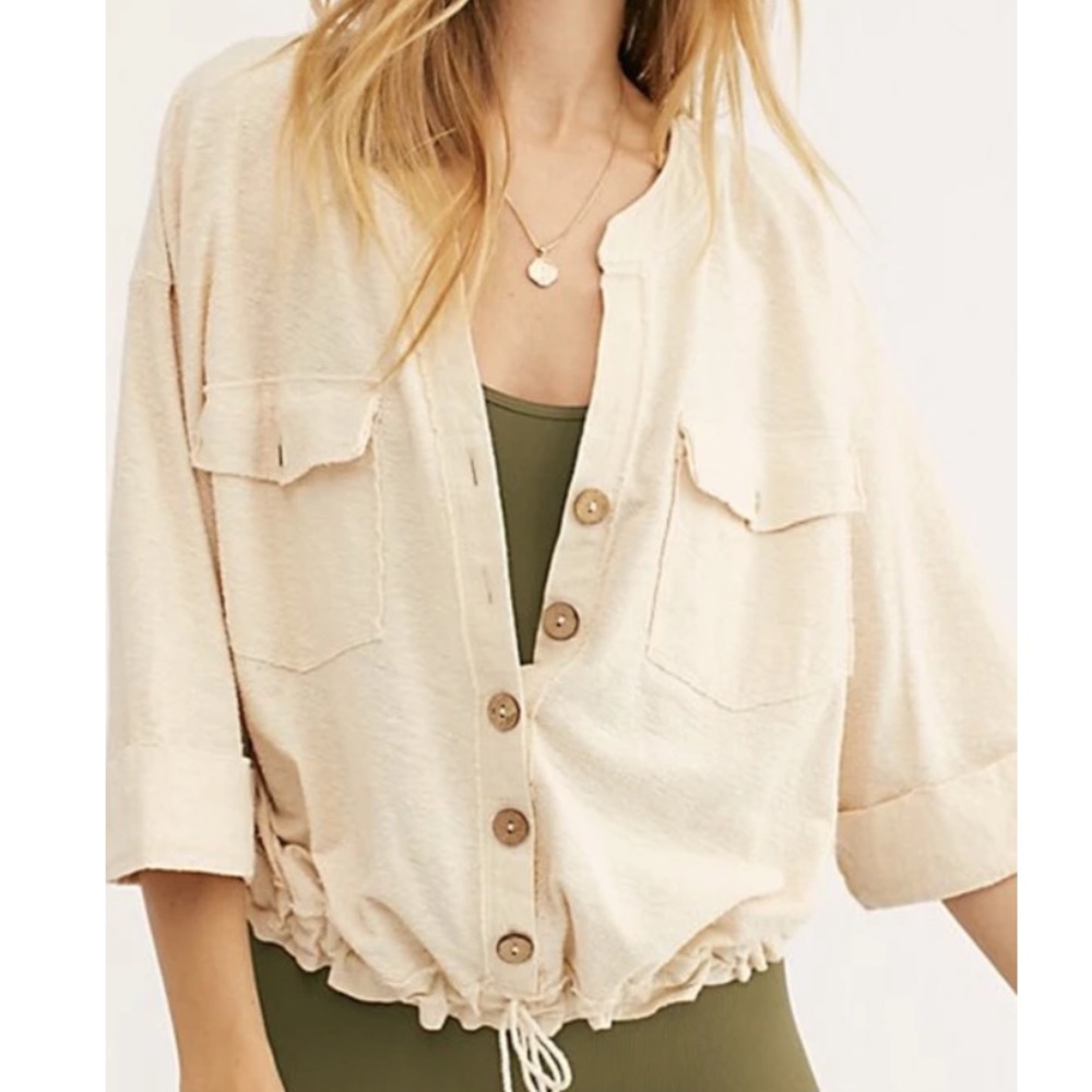 Free People Eliza Textured Button Down Linen/Cotton Top